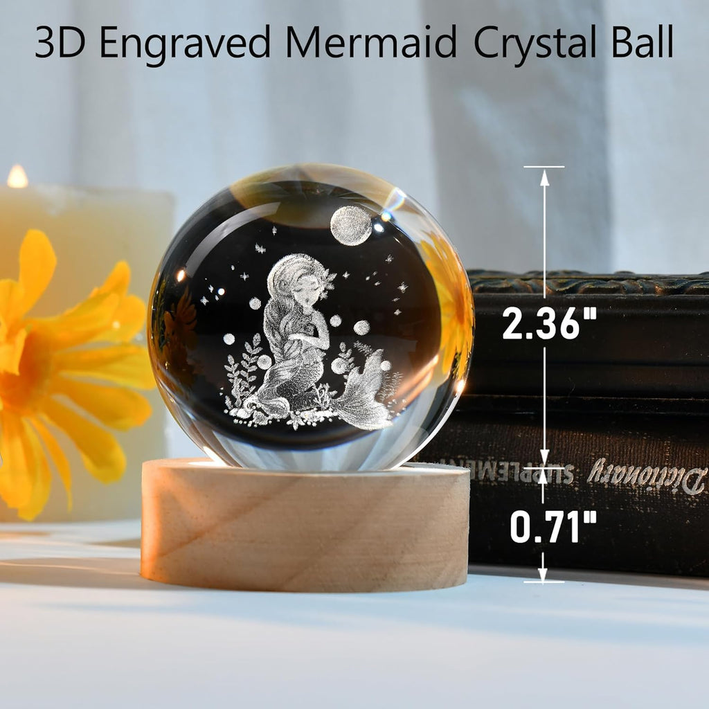 IFOLAINA Mermaid Crystal Ball Mermaid Gifts for Her Girls Friends Birthday Christmas Decorative Globes 3D Crystal Sphere Night Light