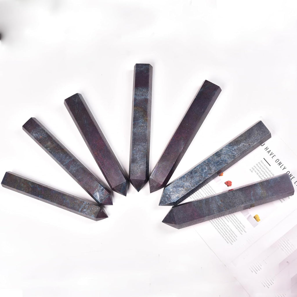 JIC Gem Extra Large Blue Green Ruby Zoisite Healing Crystal Wand 6 Faceted Column Quartz Crystals Obelisk Tower Points Crystals Decor Chakra Meditation 4.4-4.8 Lbs
