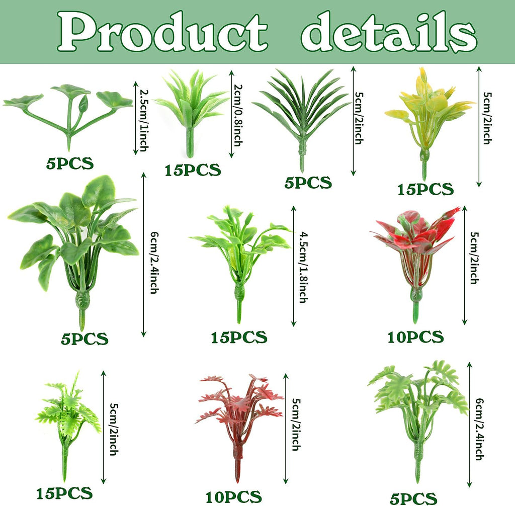 FOIMAS 100pcs Miniature Plant Set - Mini Trees, Flowers, Shrubs for Fairy Garden, Diorama, Train Scenery, Sand Architecture Model Craft Supply