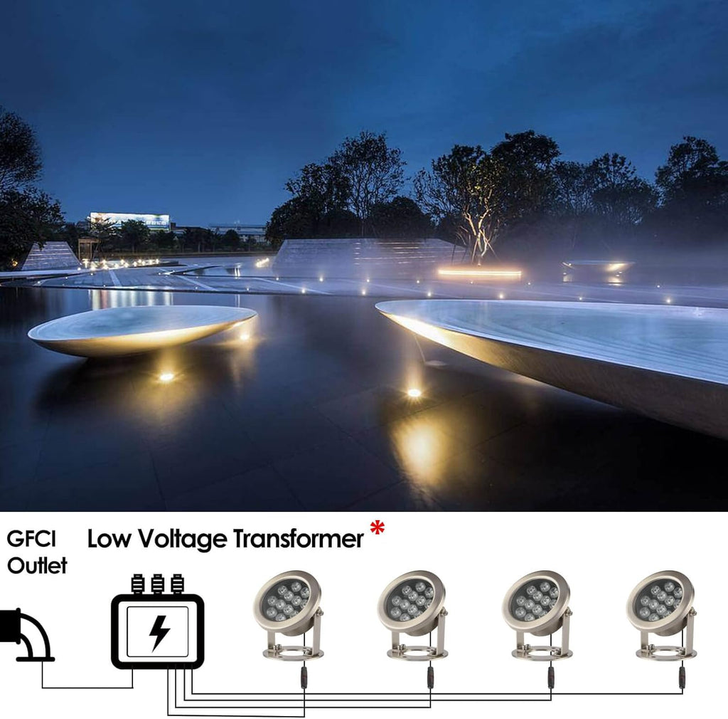JSN&PC LED Underwater Lights 24W Warm White Color Pond Light for Party Swimming Pool Home Garden Fountain Water Rockery Grass Land