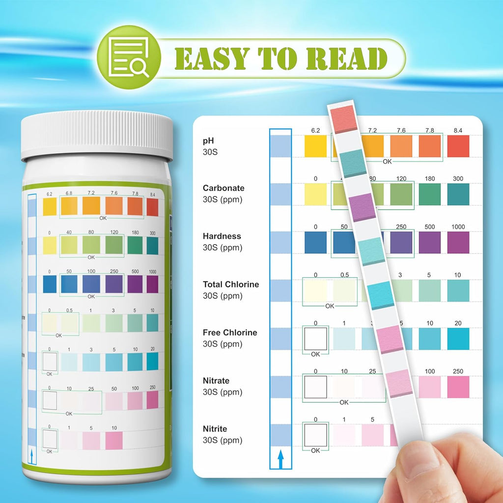 Aquarium Test Strips - Aquarium Water Test Kit - 150 Fish Tank Testing Strips for Freshwater - Pond Water Tester Kits - Rapid Accurate Easy to Test pH, Carbonate, Hardness, and More (7-Way)
