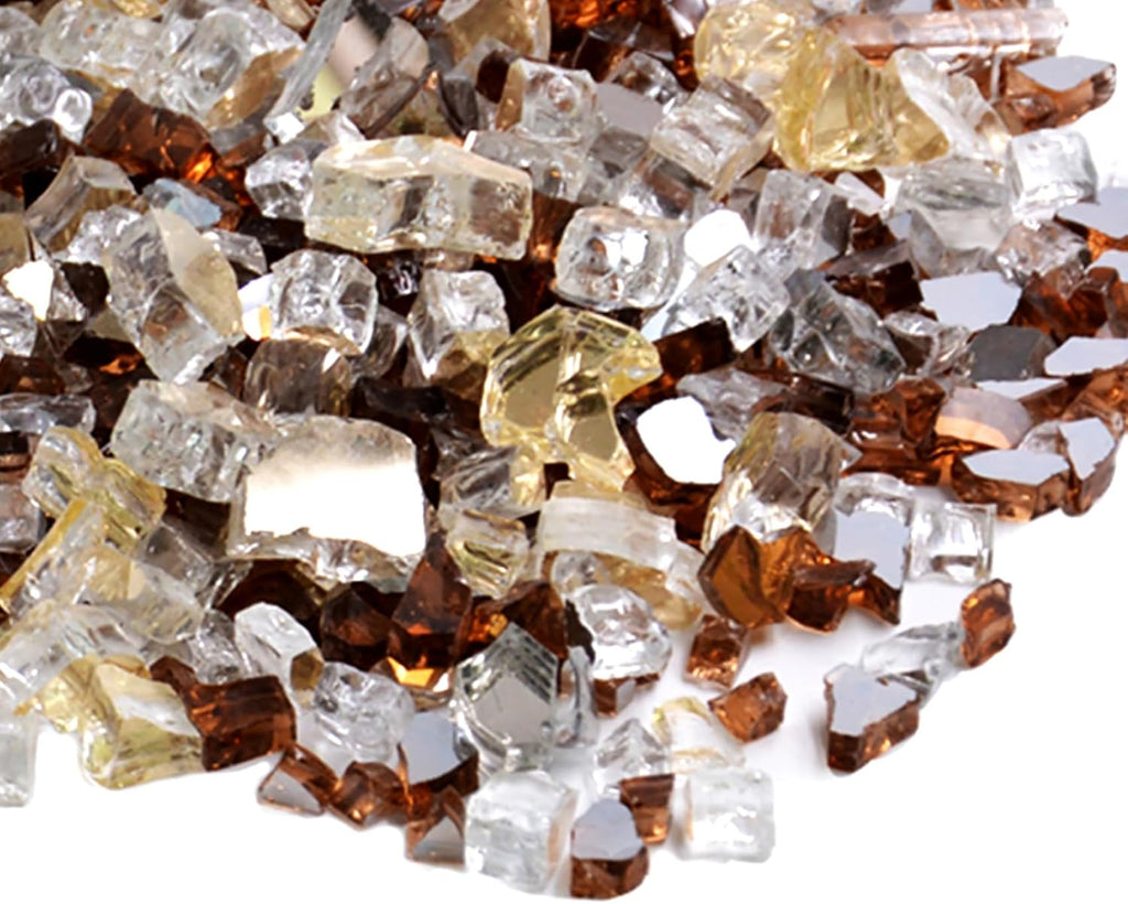 Skyflame 10-Pound Blended Fire Glass for Fire Pit Fireplace Landscaping - 1/2 Inch Reflective Tempered Fireglass Gold, Platinum, Copper