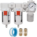 NANPU 3/4" NPT Air Drying System - Double Air Filters, Air Pressure Regulator Combo - Semi-Auto Drain, Poly Bowl