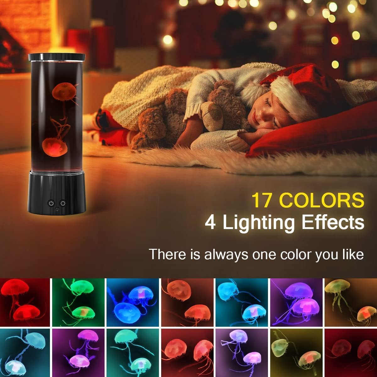 FBSPORT Jellyfish Lamp, Jellyfish Night Aquarium Tank Night Light 17 Color Changing with Remote Control for Kids Adults Home Office Decor Table Lamp Gifts for Christmas(Black, 12 inch)