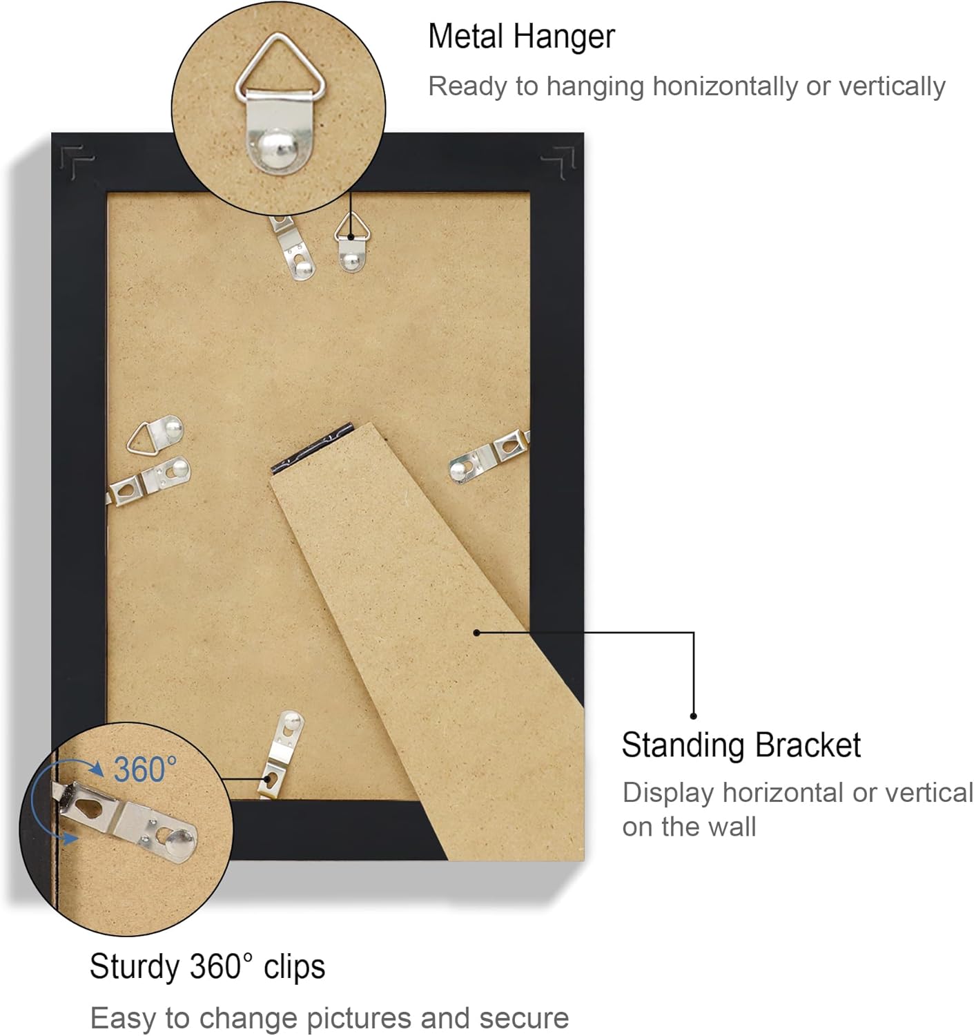 5.5x8.5 Picture Frame Set of 4, Made of Real Glass and Black Frame, 5.5 by 8.5 Photo for Wall or Tabletop