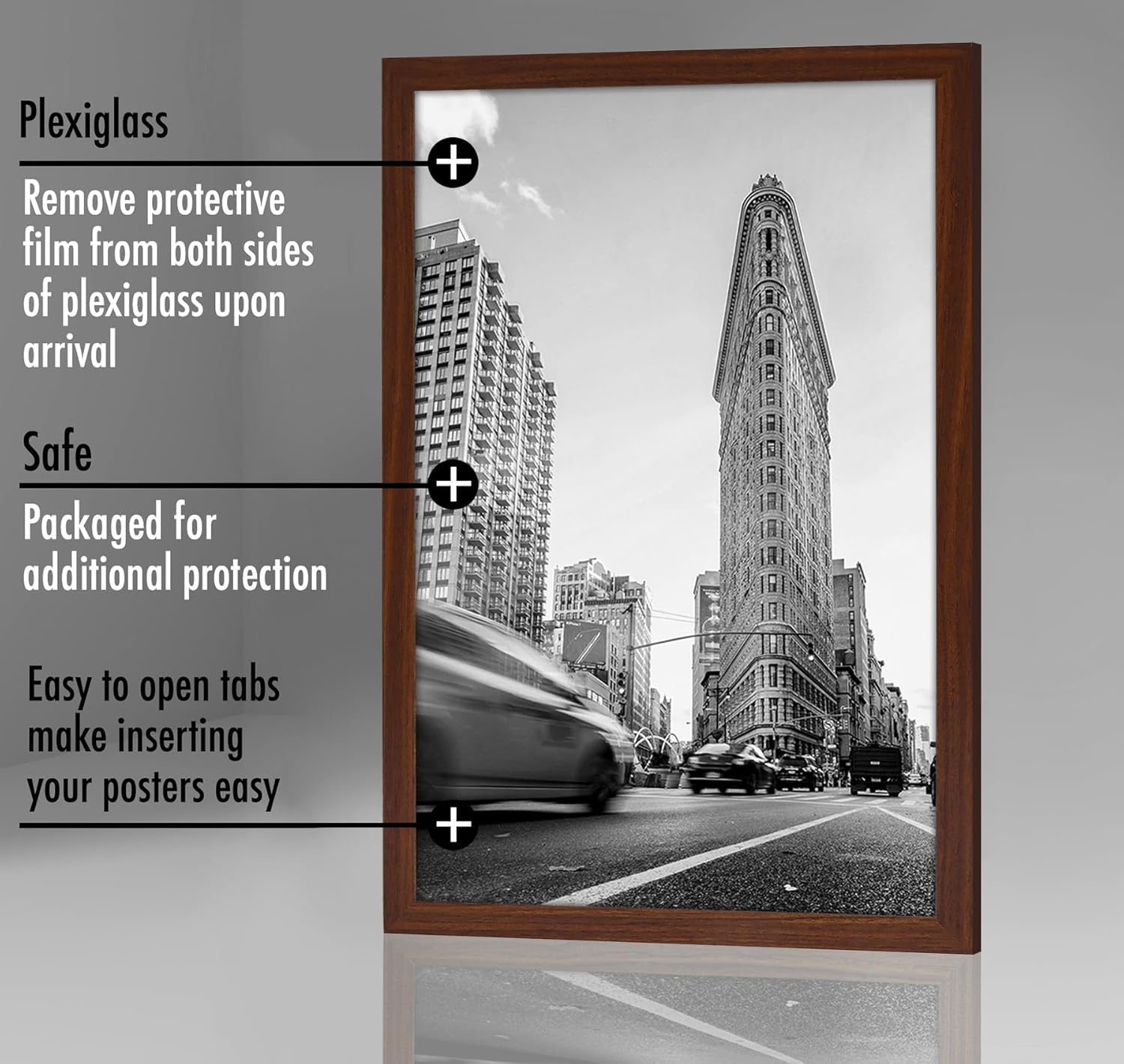 Americanflat 24x36 Poster Frame with Polished Plexiglass - Wide Picture Frames Made of Engineered Wood for Vertical or Horizontal Wall Display - Epic Collection - Mahogany