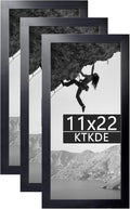 KTKDE 11x22 Poster Frame Black Woodgrain set of 3,11 by 22 Newspaper Frame with Polished Plexiglass,Studio Gallery Vertical & Horizontal Wall Hanging Large Picture Frame for Photos