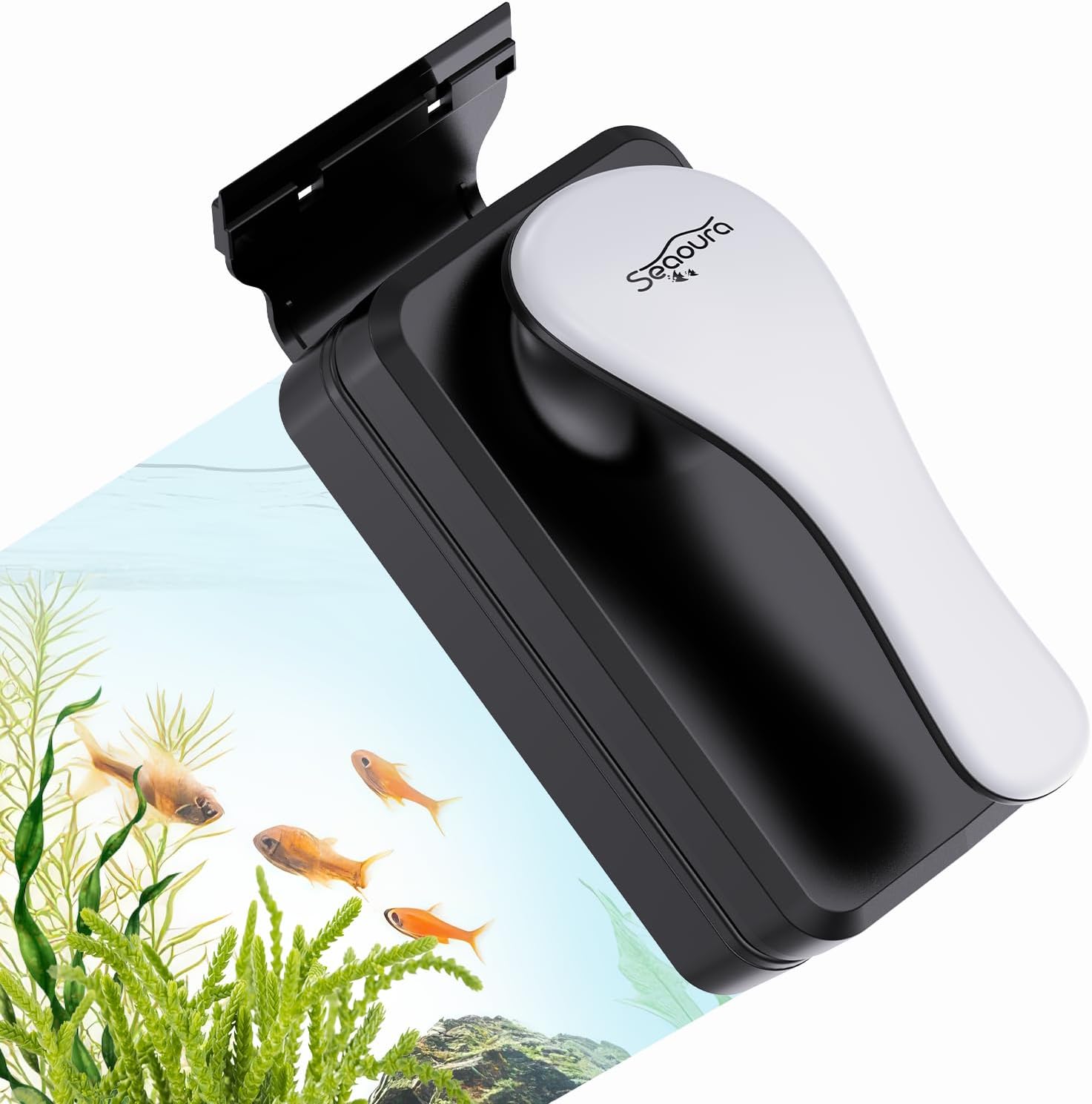 SEAOURA Magnetic Aquarium Glass Cleaner，Algae Scraper for Aquarium Fish Tank， Fish Tank Algae Clean Brush Dual-Sided Side Floating Aquarium Magnetic Brush (L)
