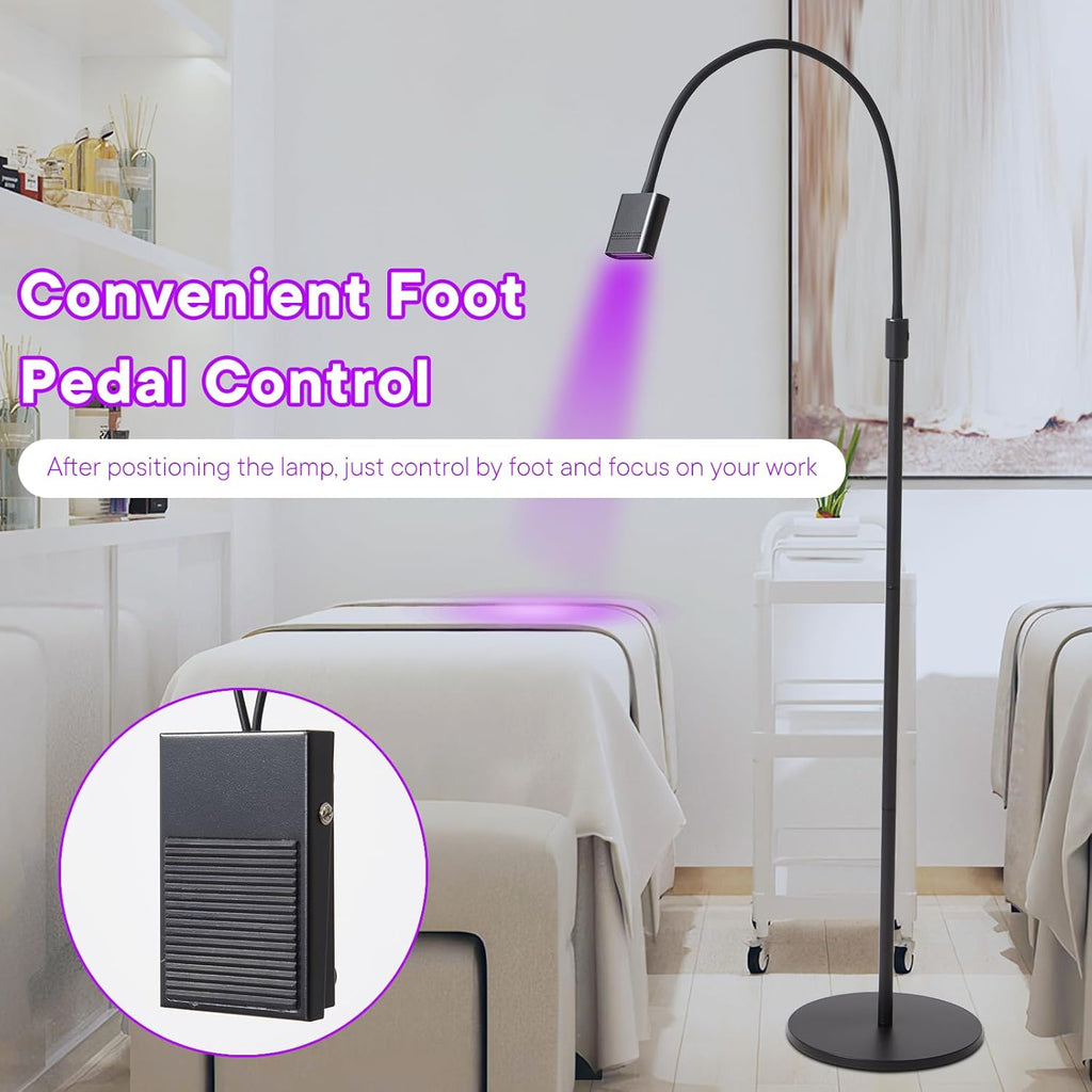 UV Hair Extensions Floor Lamp with Foot Pedal, 15W V Light Hair Extensions Kit, 360°Flexible Adjustable & Bendable Gooseneck UV Hair Extension Lamp Beauty Salon, Rapid Dry in 2-3 Seconds, Black