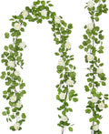 Artificial Roses Vines Flowers Garland Hanging Silk Rose Vine Floral Garland White UV Resistant Realistic Faux Hanging Flowers Plants Fake Ivy Vines for Outdoor Porch Outside Decor Patio Yard