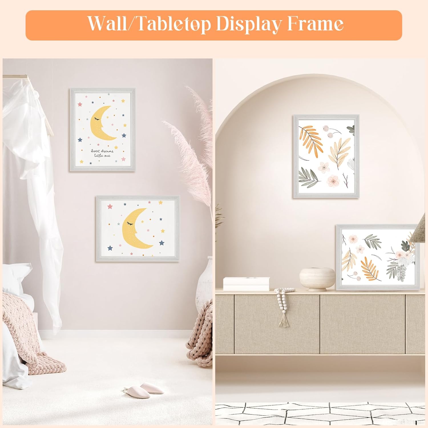 11x13 Wood Frame White, Natural Woodgrain 13x11in Picture Frame, Rustic Wooden 11 x 13 inch Gallery Photo Poster Frame with HD Plexiglass, Horizontal Vertical Wall Mounting Tabletop Display 1Pcs