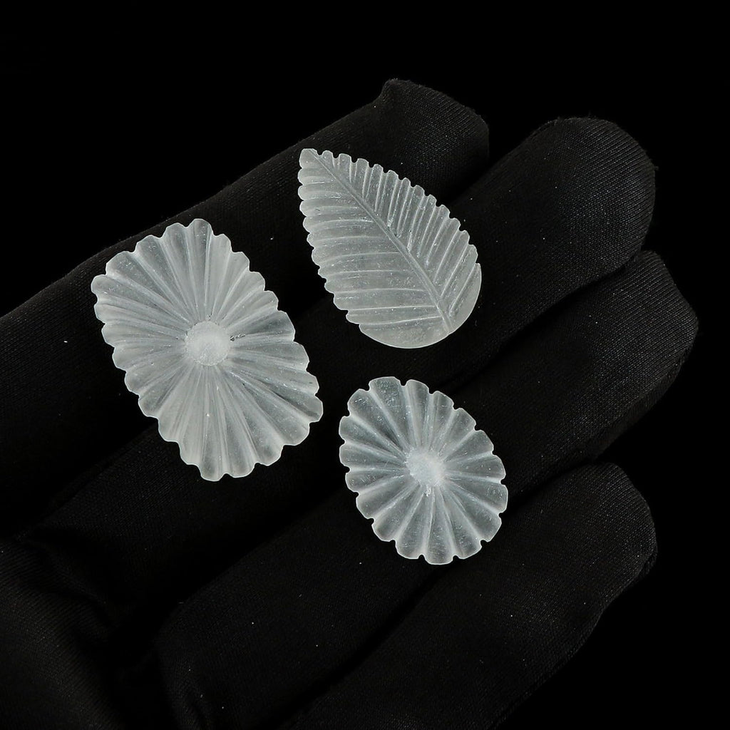 CRYSTALIS 3pcs Natural Crystal-Quartz, Carved Loose Gemstone, Wholesale Bulk Cabochons, Jewelry Making Supply, Chakra Healing Polished Stones, Wire Wrapping, DIY, Gem Collection, Mix-shapes, AA+