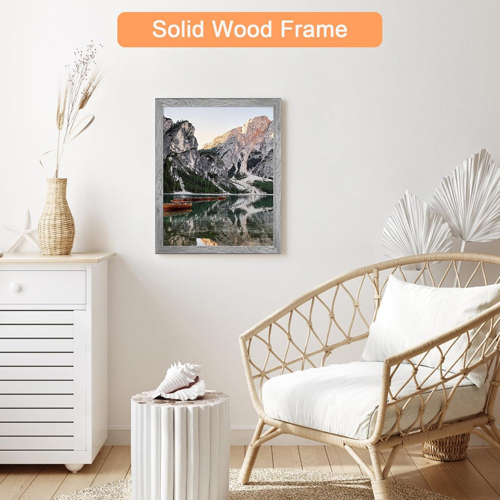 14x17 Wood Frame Gray, Rustic Natural Grey Wooden 17x14in Poster Picture Frame, Distressed 14 x 17inch Woodgrain Gallery Photo Frame with HD Plexiglass, Horizontal Vertical Wall Mounting Display 1pcs