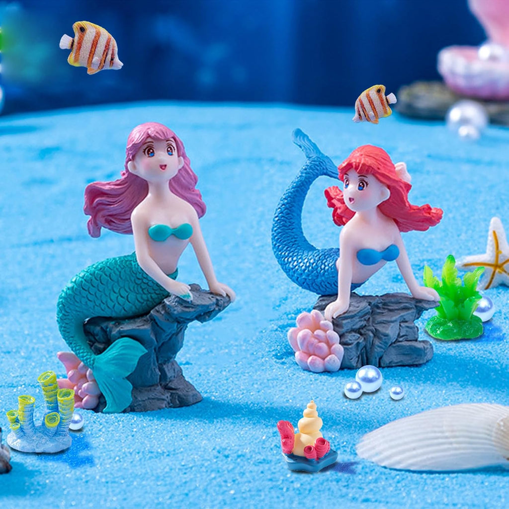 28pcs Mini Resin Animal Models,Mermaid Figurine Ornament Set, for Mermaid Aquarium Decor Classroom Treasure Chest Toys Miniature Dollhouse Decoration Cake Decorations