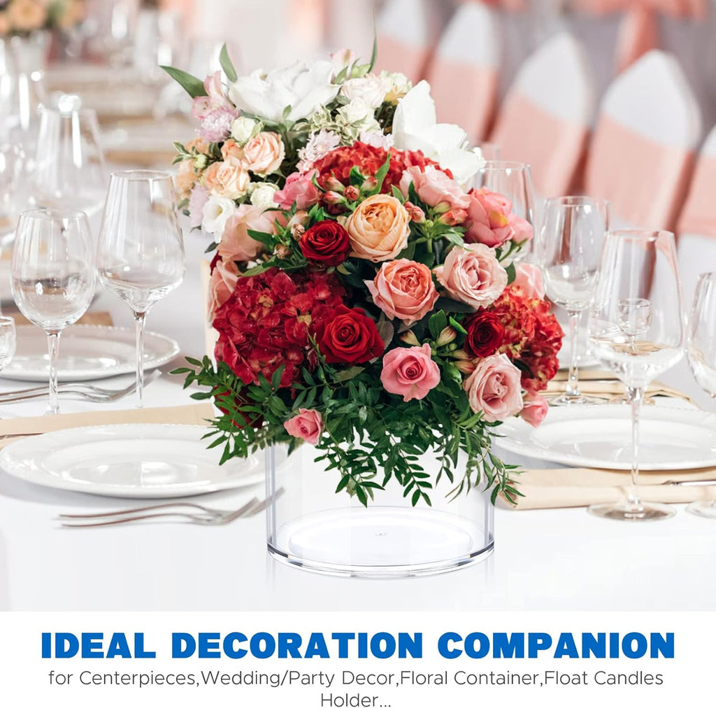 JYPS Clear Vase Set of 3, Polycarbonate, Round, Transparent, Wide Mouth, 6 inches, Ideal for Wedding Decor, Flowers, Bedroom, Living Room, Bathroom, Break Resistant