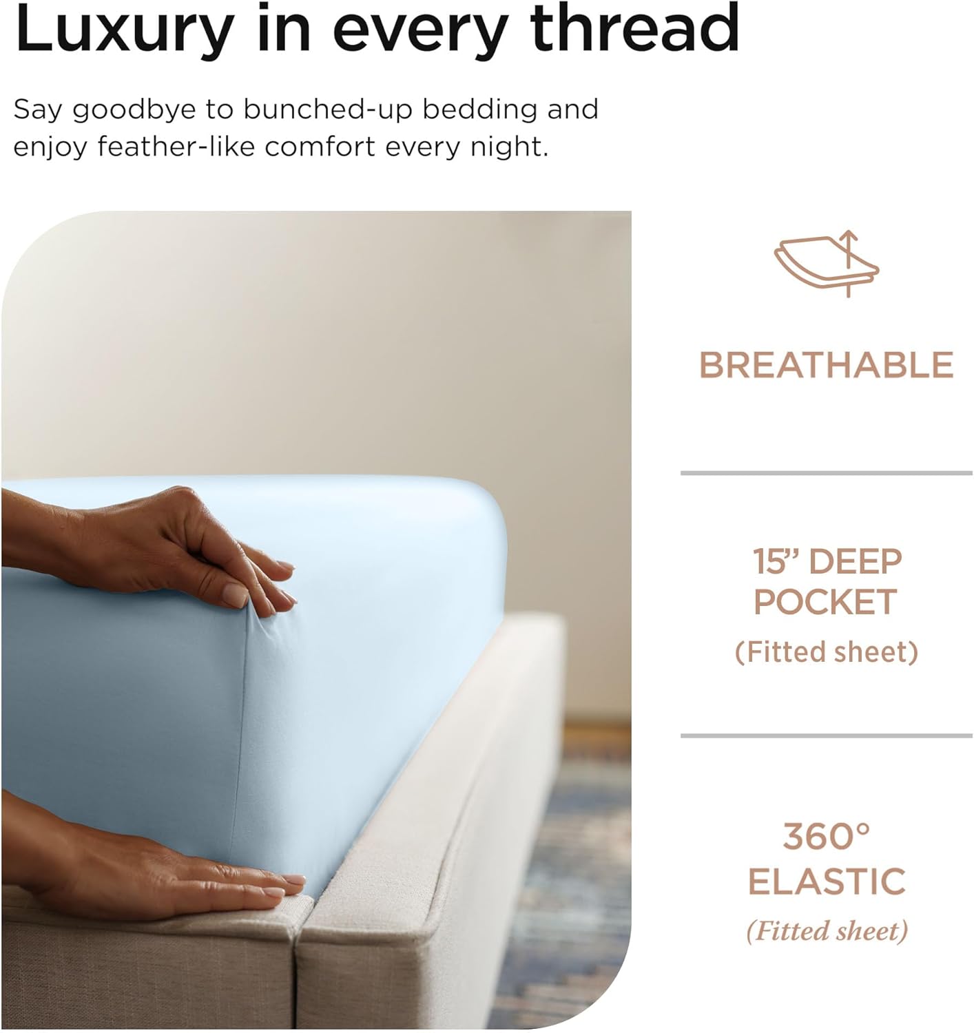 Threadmill 100% Cotton Sheets for Twin XL Size Bed - 600 Thread Count Twin XL Bed Sheets Set with 15” Deep Pocket - Sateen Weave 3-Piece Bedding Set with Cooling Effect, Blue