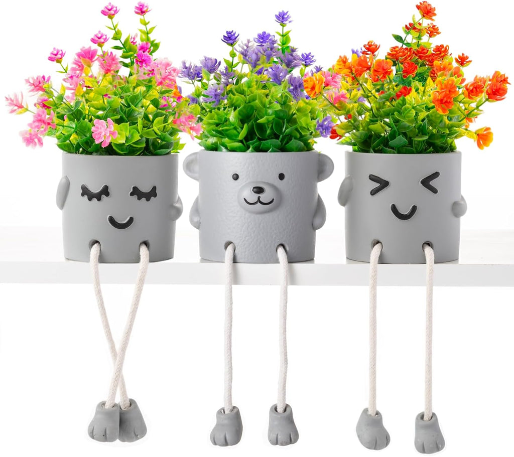 3 Packs Cute Fake Plants, Kawaii Artificial Potted Plants for Table Desk Home Bedroom Bathroom Office Shelf Office Wall Room Farmhouse Decor Artificial Plants B