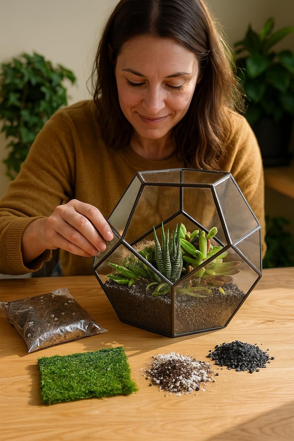 Succulent Planter Kit - Terrarium Kit with Succulent Soil, Gravel, Pebble, Moss,