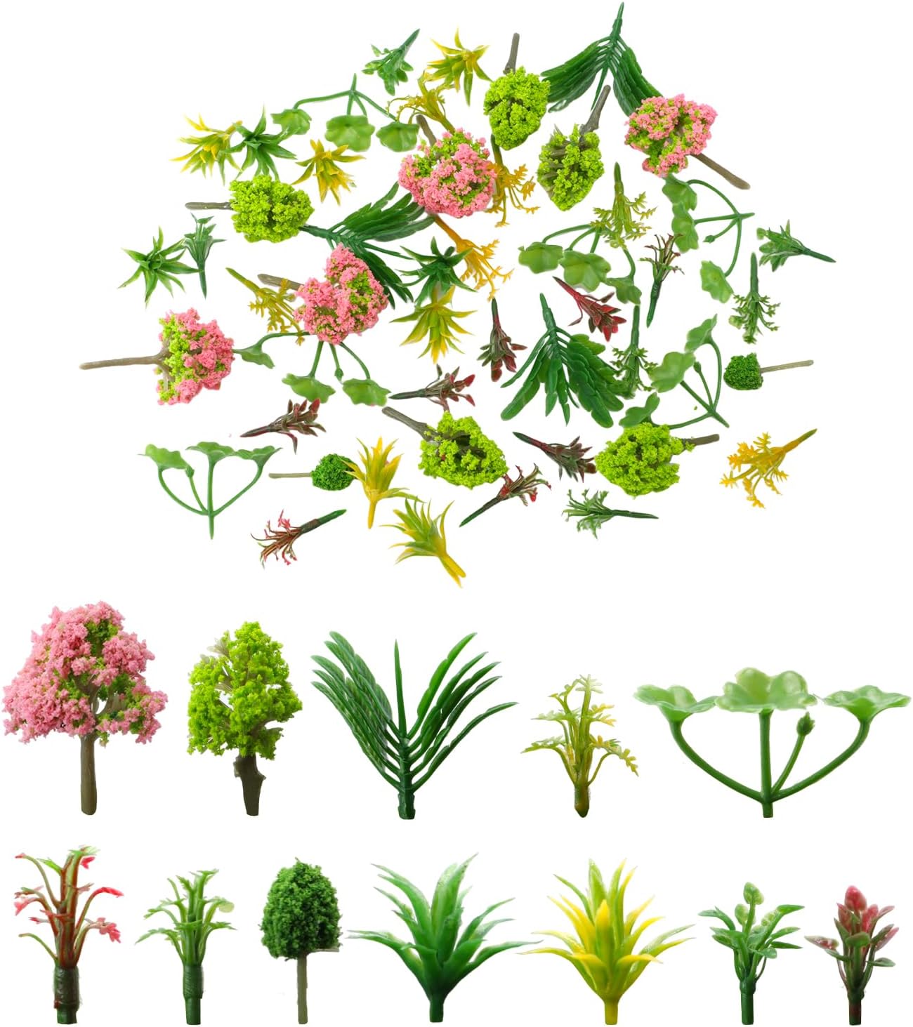 105 Pcs Miniature Plant Set,Mini Trees Flowers Shrubs Diorama Garden Supplies for Crafts,Mini Fake Plastic Trees for Diorama Train Garden Scenery Railway Sand Architecture Model Supplies