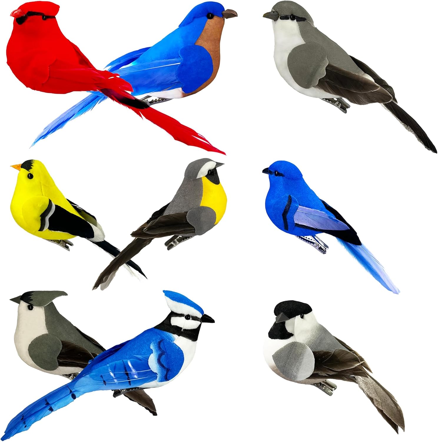 Artificial Birds Ornaments Christmas Tree Decoration Clip on Birds 9pcs Assorted Realistic Red Blue Feathered Fake Song Bird Figurines for Wreath Craft Xmas Party Decor
