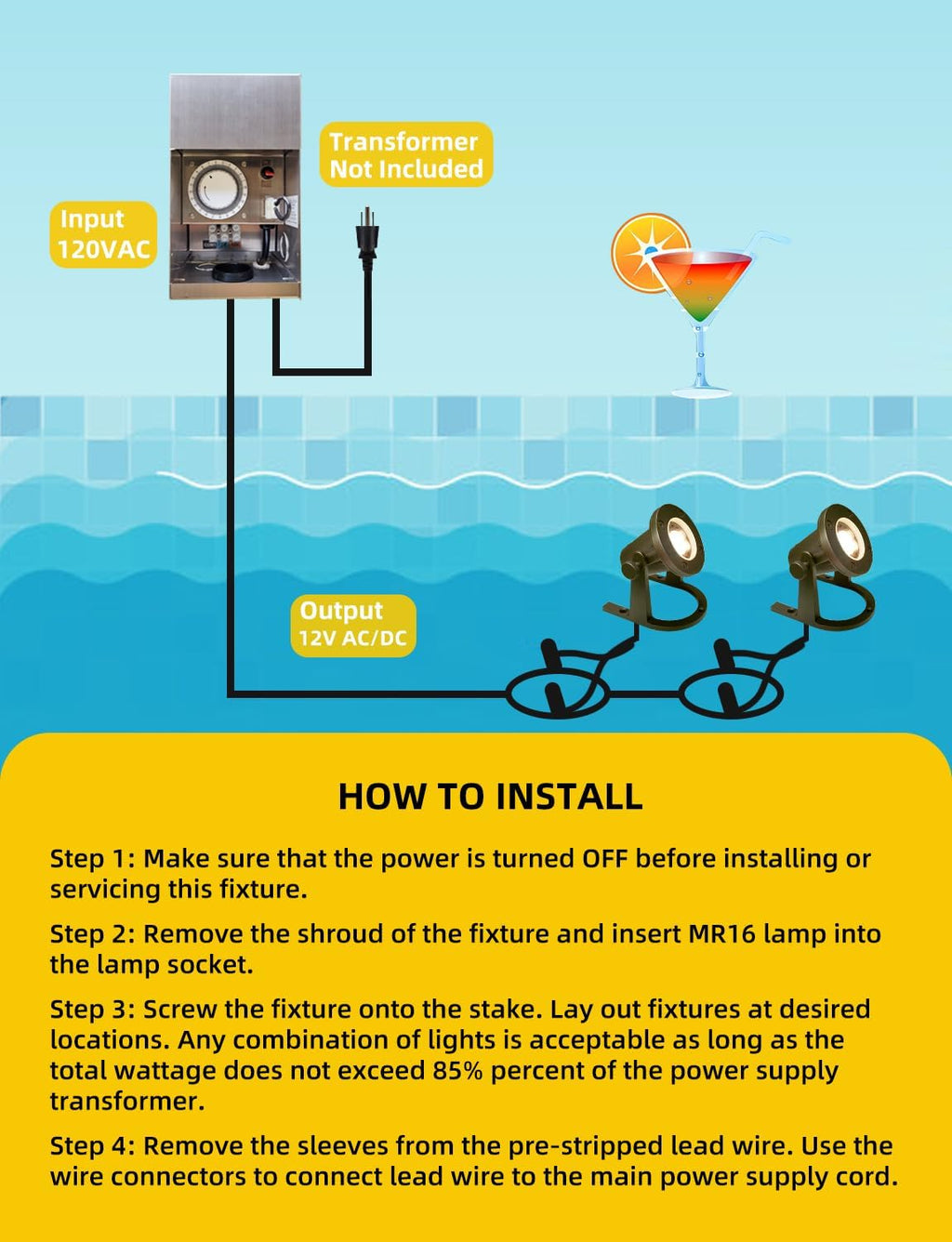 COLOER Brass Underwater Lights(Bronze) with LED MR16 Bulb 12V Low Voltage Fountain Lights IP68 Waterproof Copper Outdoor Landscape Lighting for Swimming Pool Ponds or Outside Water as Spotlight