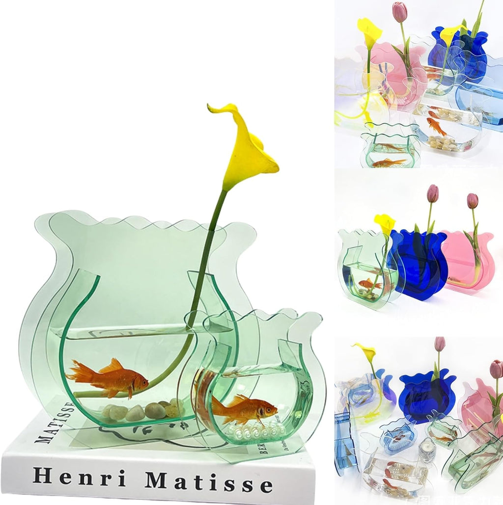 Mini Acrylic Fish Bowl Flower Vase for Small Fish or Plant, Light Cyan Dual-Purpose Acrylic Vase for Home or Office, Modern Bud Design Compact Décor (Light Cyan, Mini)