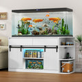 75-120 Fish Tank Stand with Power Outlets, Heavy Duty Aquarium Stand with LED Lights and Sliding Fluted Doors, White Storage Cabinet with 2 Large Drawers for Fish Tank, 1000 LBS Capacity