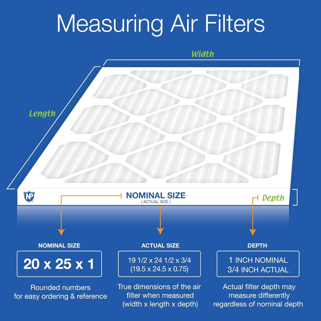 Nordic Pure 20x25x1 (19 1/2 x 24 1/2 x 3/4) Pleated MERV 12 Air Filters 3 Pack