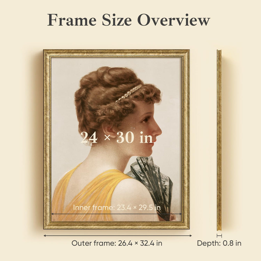 HLiWEGNS Antique Gold 24x30 Frame – Poster Frame with Aged Gold Finish – Picture Frame for 24 x 30 Artwork, Canvas Prints, Puzzles, and Wall Decor