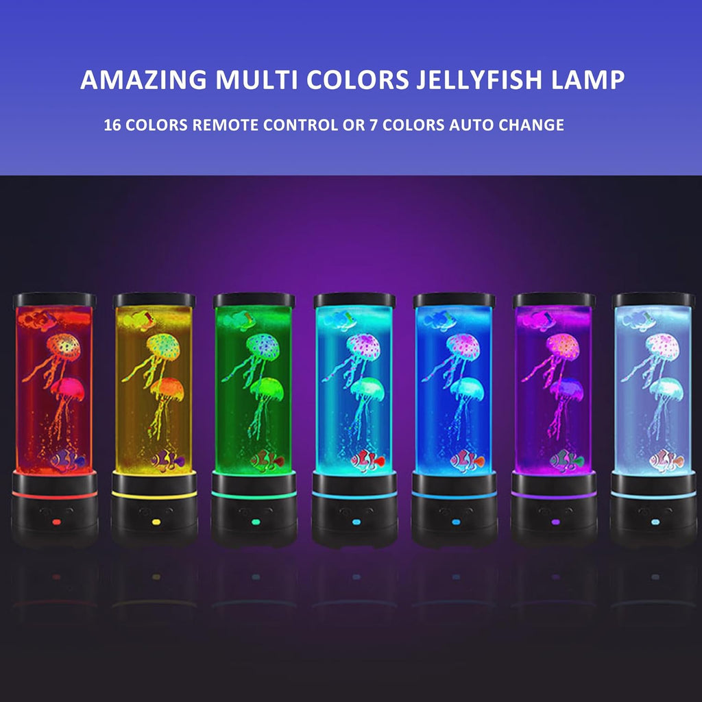 15" Jellyfish Light with Bluetooth Speaker,Black Modern Cylindrical Aquarium with 4 Jellyfish (2 Large + 2 Small), 16-Color Remote Control LED Lights,USB Powered,For Home and Office Decoration