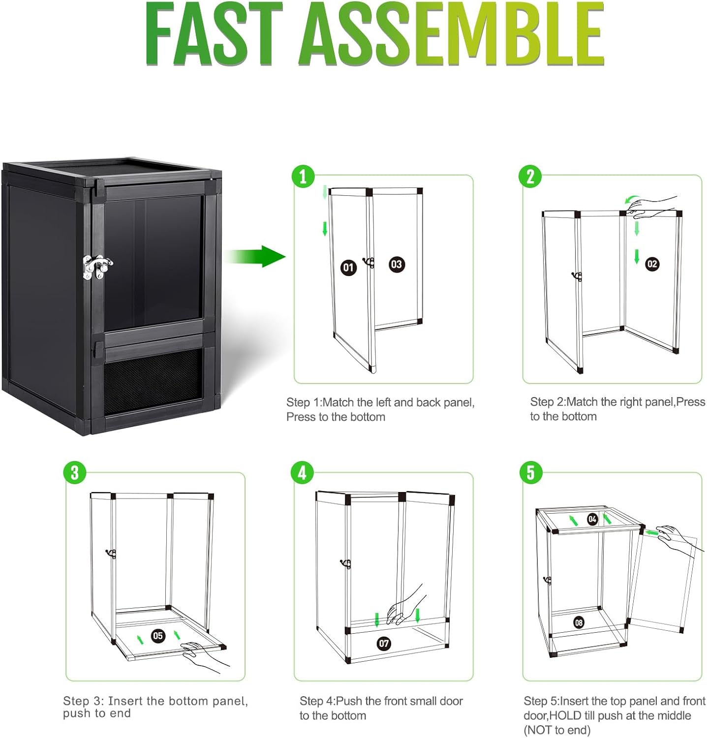 Jumping Spider Enclosure, Toxirium 8" x 8" x 12" Small Reptile Cage Hatching Habitat, Screen & Acrylic Doors, Ventilated Terrarium for Lizards, Snakes, Frogs, Easy Assembly, Two Doors