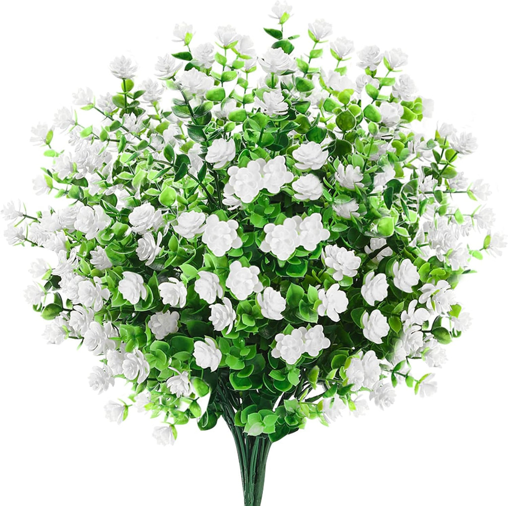 GREENRAIN Artificial Flowers Outdoor Fake Flowers for Decoration UV Resistant No Fade Faux Plastic Plants Garden Porch Window Box Décor (6 Bundles, 4#White)