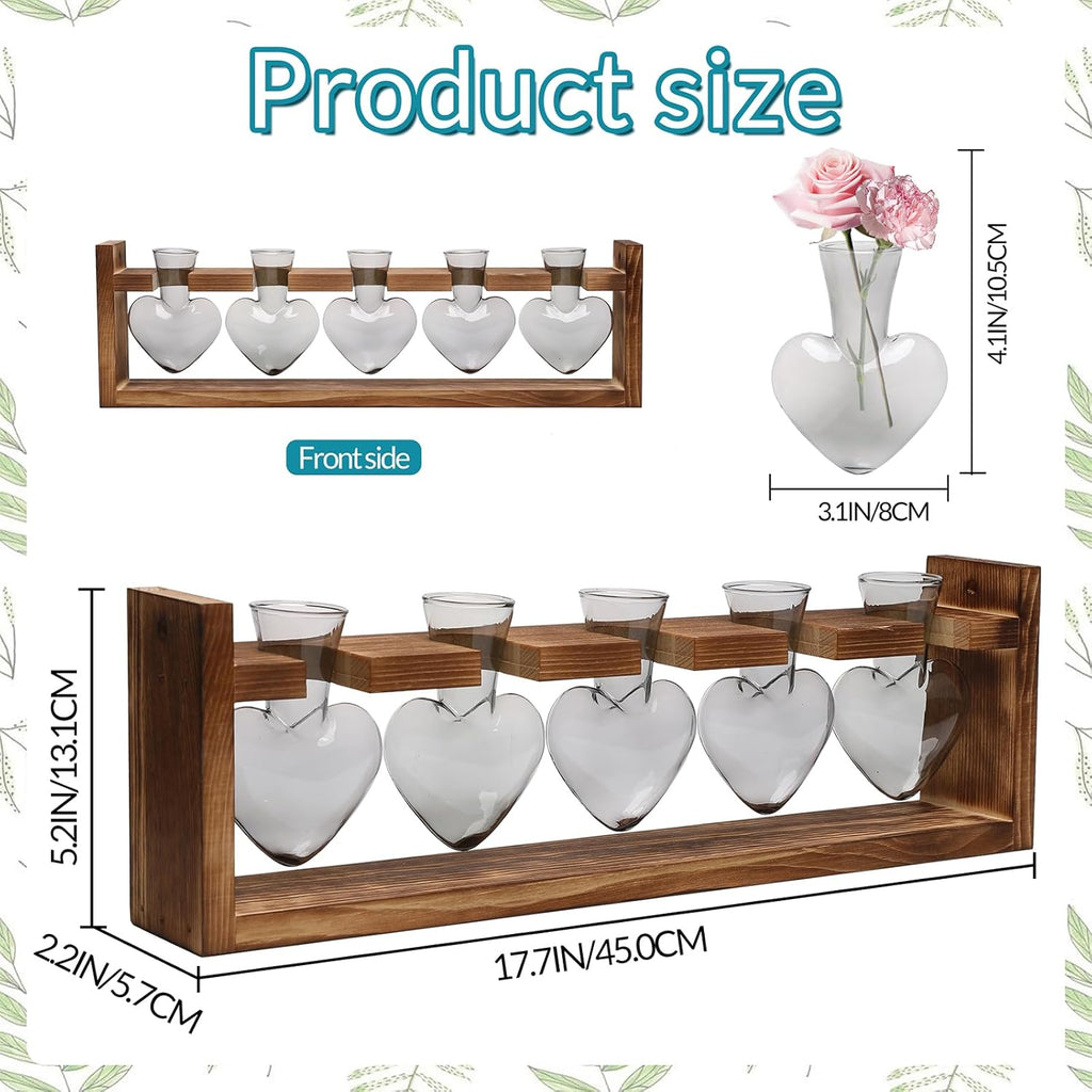 Plant Terrarium Hanging Propagation Stations Gift for Women Air Plants Holder with Wooden Stand Heart Glass
