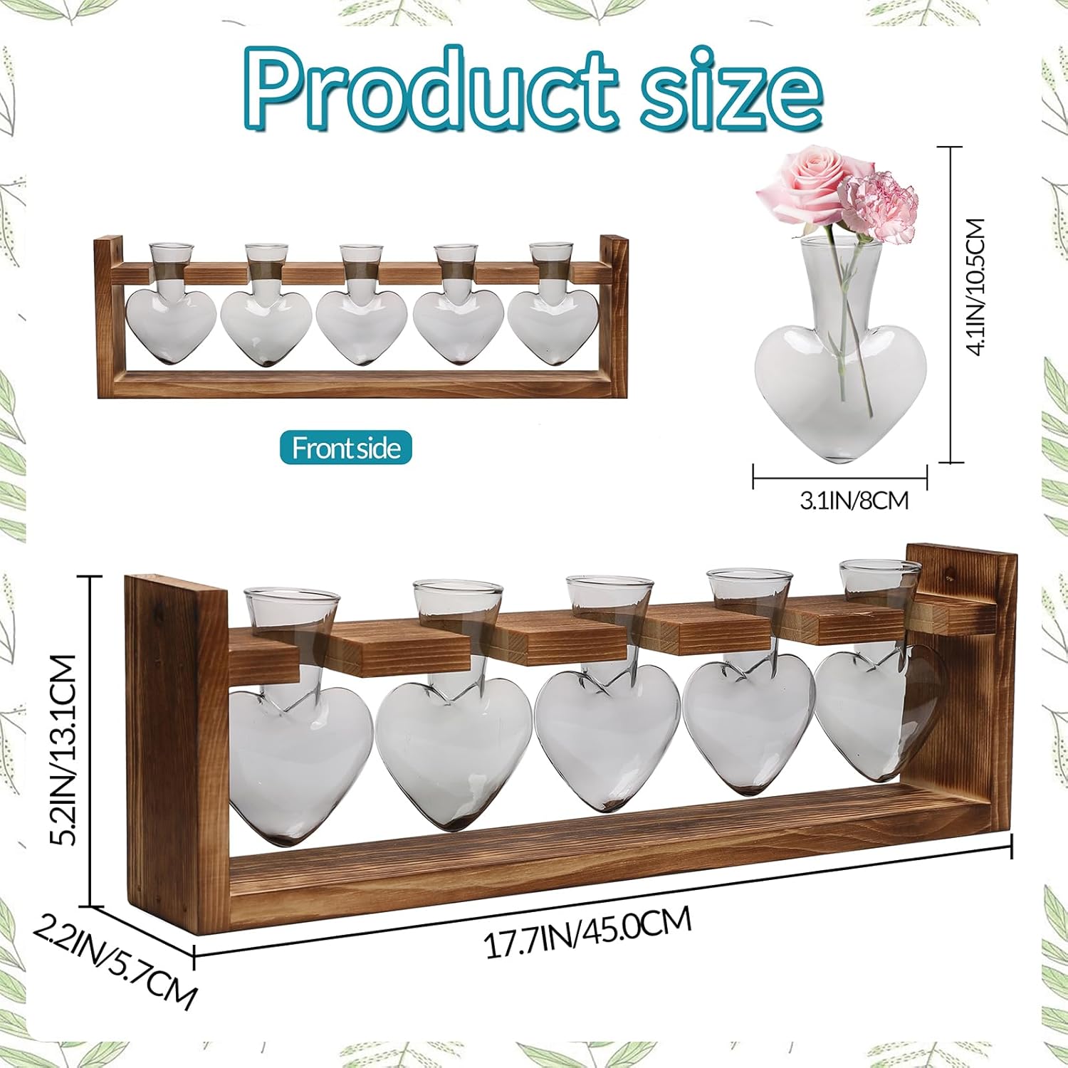 Plant Terrarium Hanging Propagation Stations Gift for Women Air Plants Holder with Wooden Stand Heart Glass
