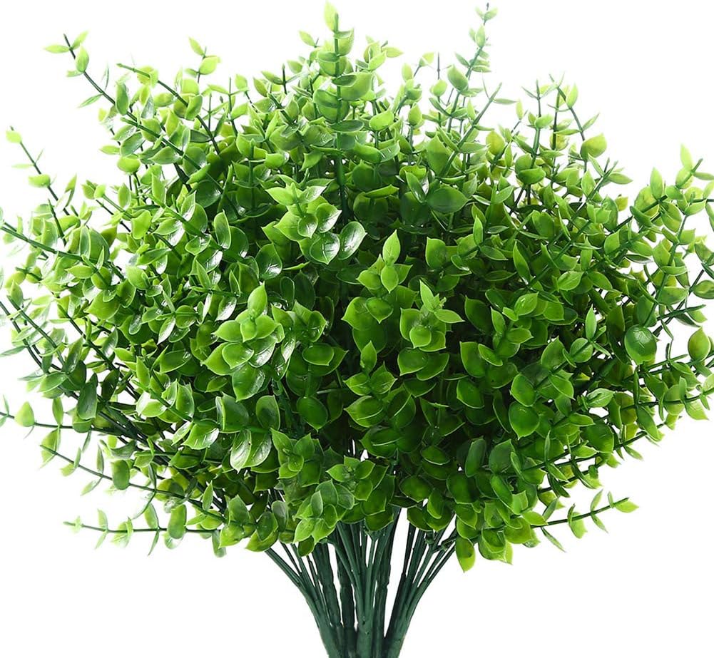 GREENRAIN Artificial Flowers Outdoor Fake Flowers for Decoration UV Resistant No Fade Faux Plastic Plants Garden Porch Window Box Décor (8 Bundles, 1#Green)