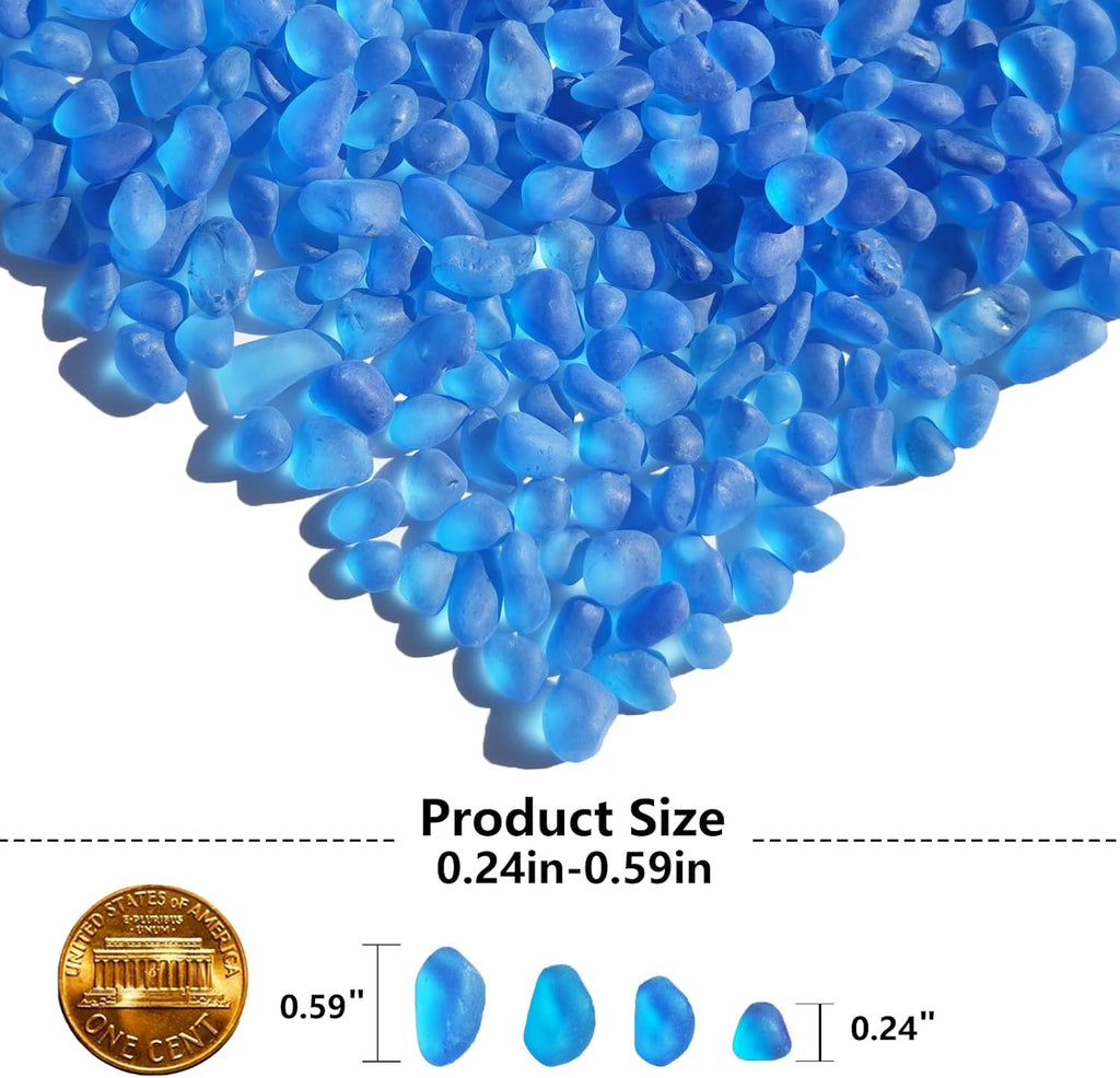 Sea Glass Stones - 0.9LB Aquamarine Blue Frosted Glass Pebbles Gemstones - Perfect for Aquarium Rocks, Fish Tank Gravel, Vase Fillers, DIY Crafts, and Home Decor