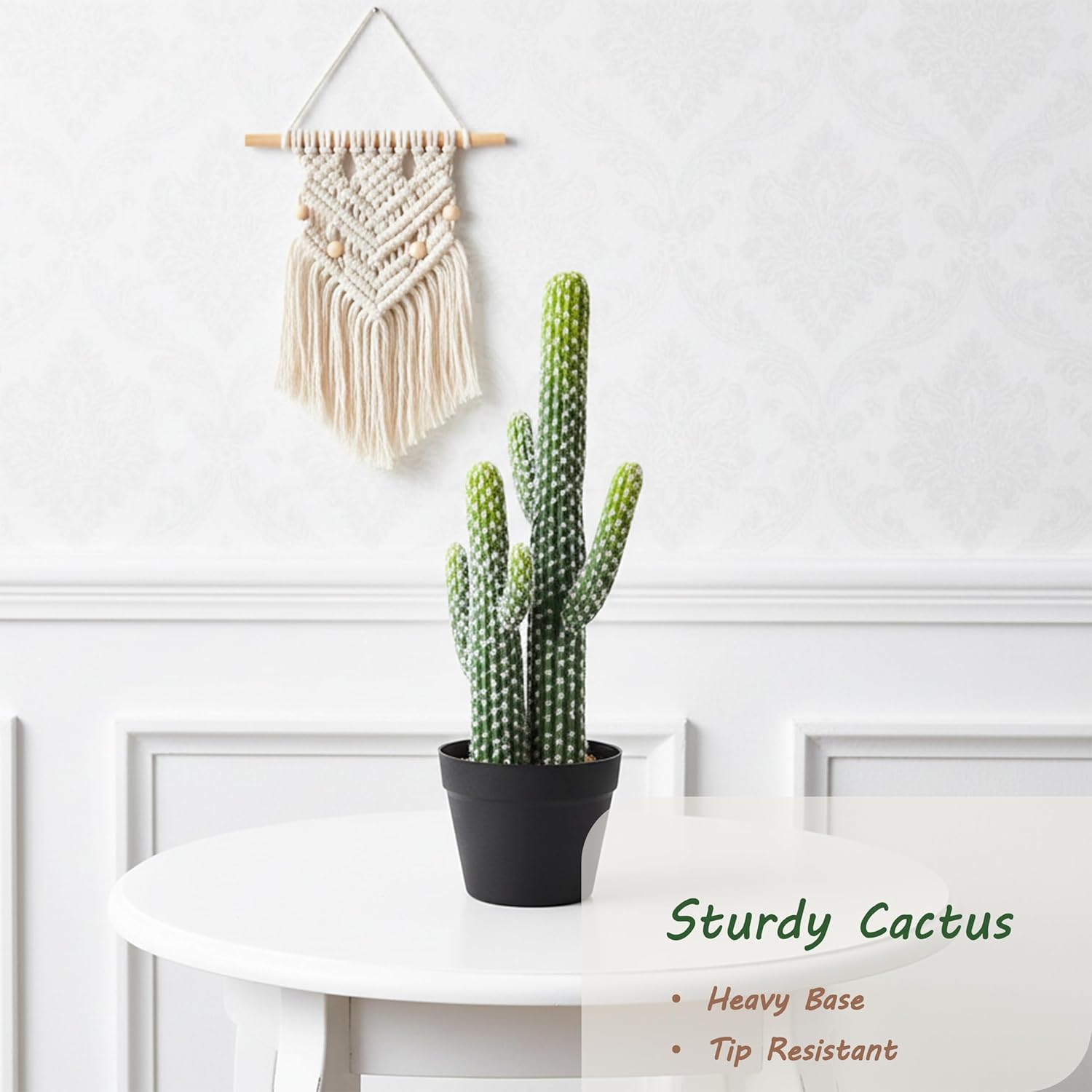 bellacat 23in UV Resistant Fake Cactus, Realistic Faux Cactus Plants Indoor with Black Pot, Artificial Cacti for Table Living Room Porch Office Indoor & Outdoor Decor, 2 Pack