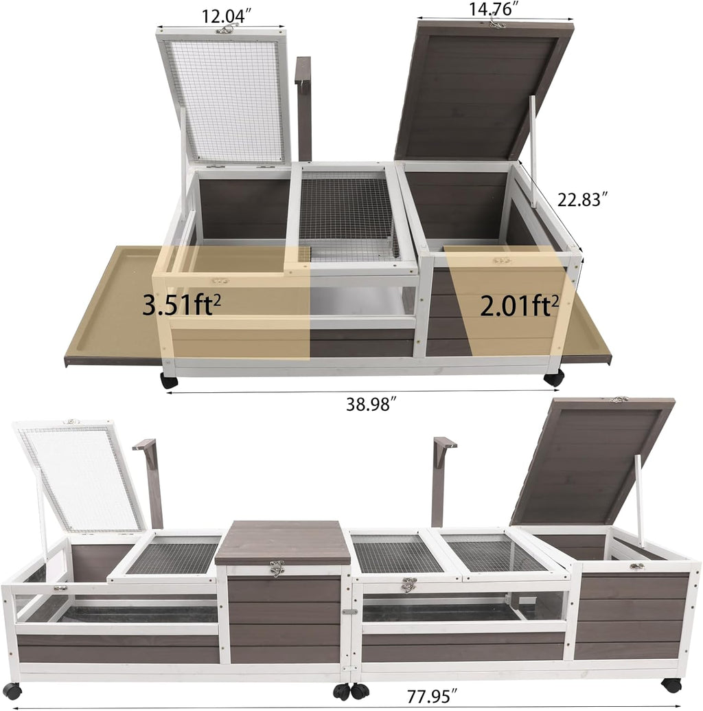 PetsCosset Tortoise Habitat Cage on Wheels with Lamp Stand & Pull-Out Waterproof Tray – Large Wooden Tortoise House, Indoor Outdoor Reptile Enclosure 39''L*23''W*14''H