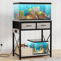 TFK 20-29-37 Gallon Fish Tank Stand with Power Outlet, Heavy Duty Metal Aquarium Stand with Two Storage Drawers for Fish Tank Accessories Storage, Perfect for Turtle Tank, Reptile Terrarium, Grey