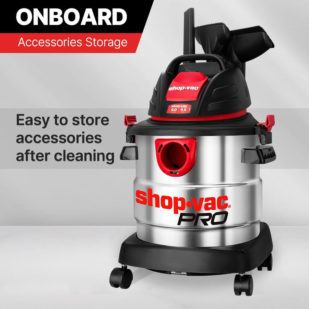 Shop-Vac 5 Gallon 4.5 Peak HP Wet/Dry Vacuum, Stainless Steel Tank, Portable Shop Vacuum with Filter, Hose and Accessories for Garage, Workshop. 5920588