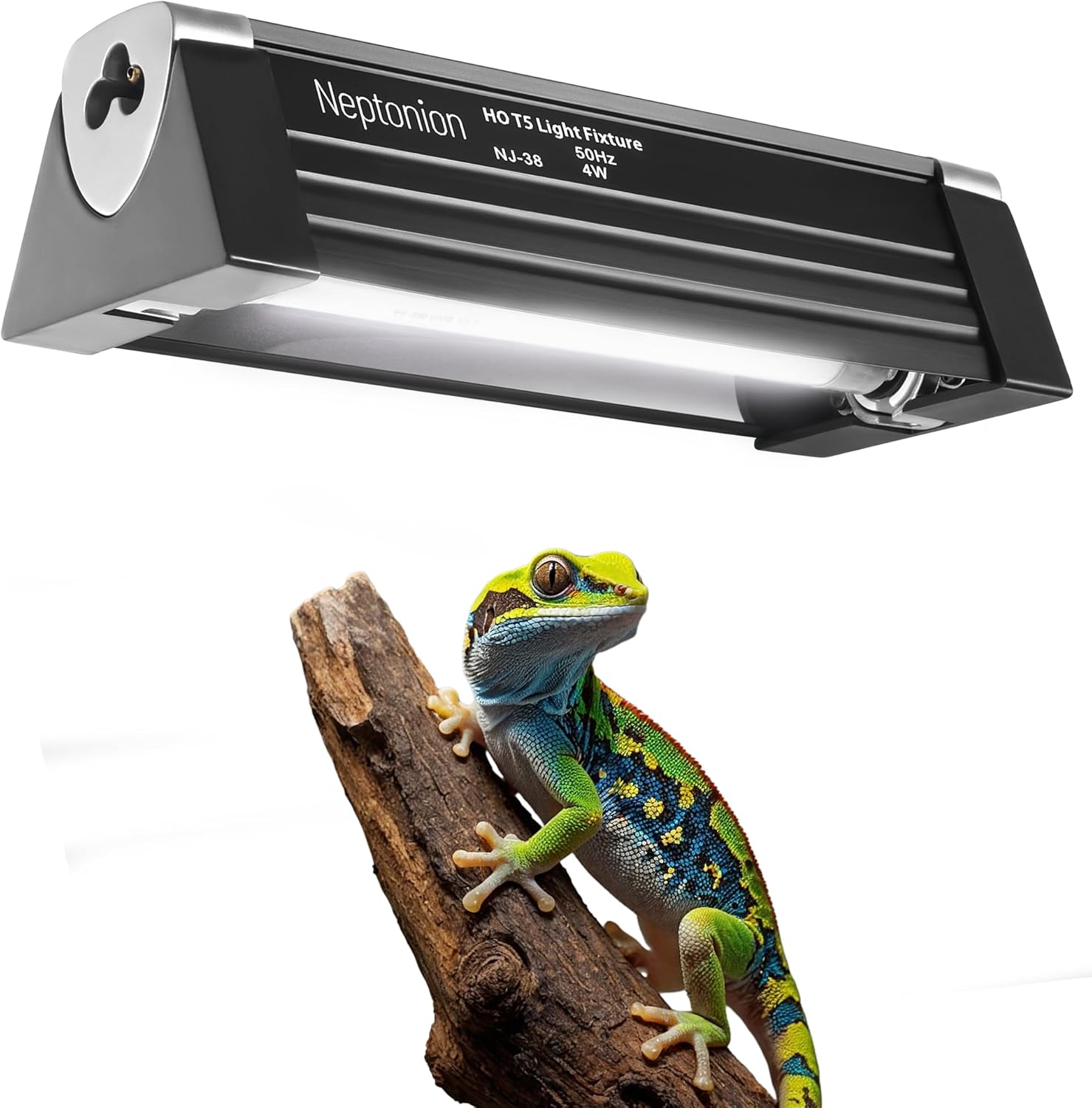 T5 Reptile UVB Light 6.5 Inches Fixture with UVB 5.0 Bulb High Output Hood for Terrariums, Basking Reptiles, Lizards, Chameleons, Iguanas, Bearded Dragons, 4W