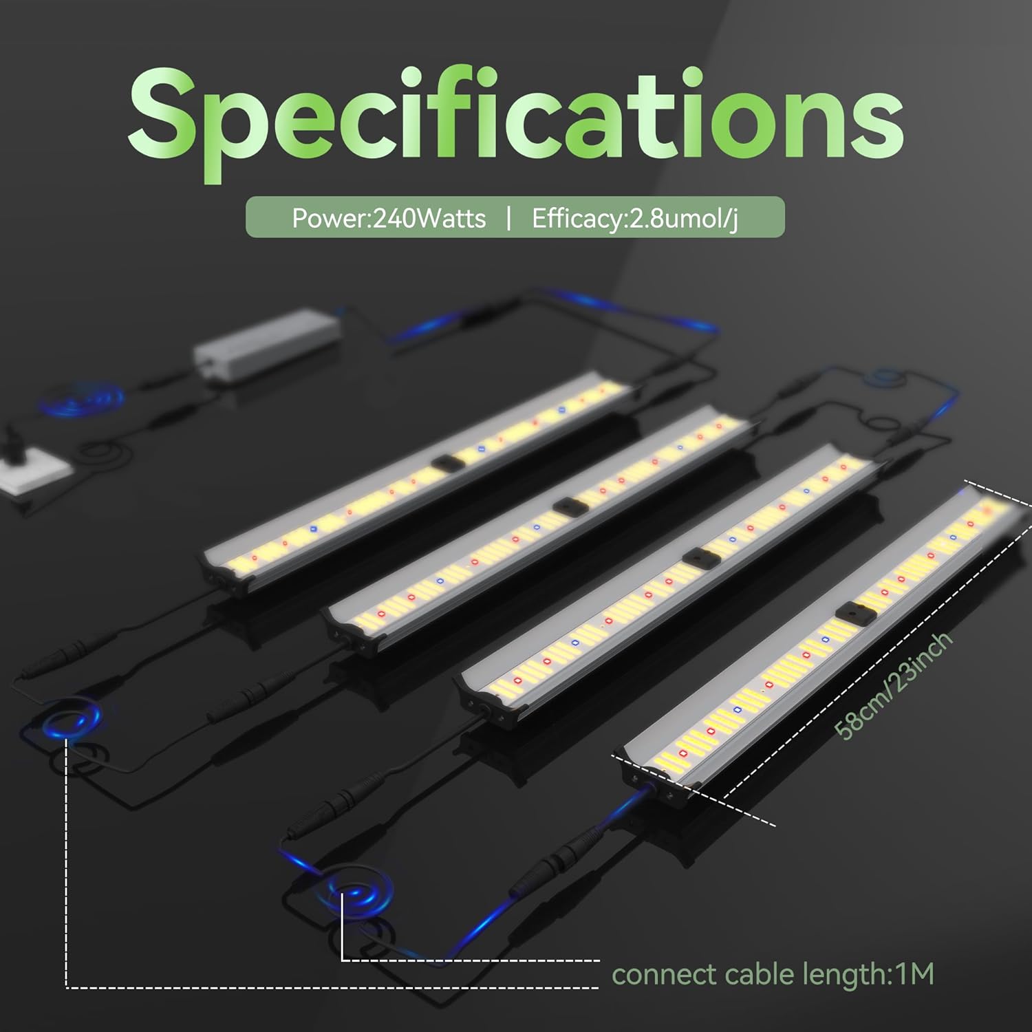 FARMLITE Grow Light Bars Full Spectrum Led Grow Lamps Grow Lights for Indoor Plants Dimmable Daisy Chain for Grow Lights Supplemental Lighting for Grow Tent (240watts)