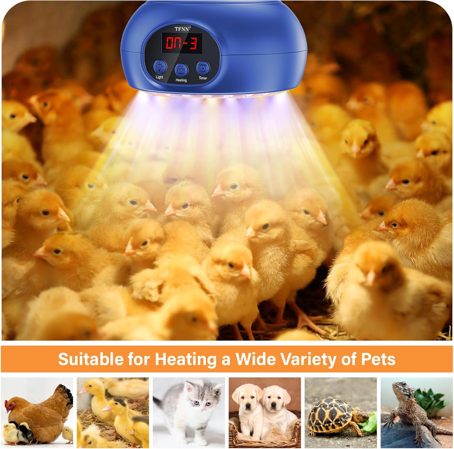 Chicken Coop Heater Lamps,200W-350W-500W Reptile Heating Lamp Upgraded with UVA UVB Ligh 3-6-9-12H Timer,Protable Greenhouse Heater for Outdoor Chicken Coop for Reptile Rabbits Dog Cats (Blue)