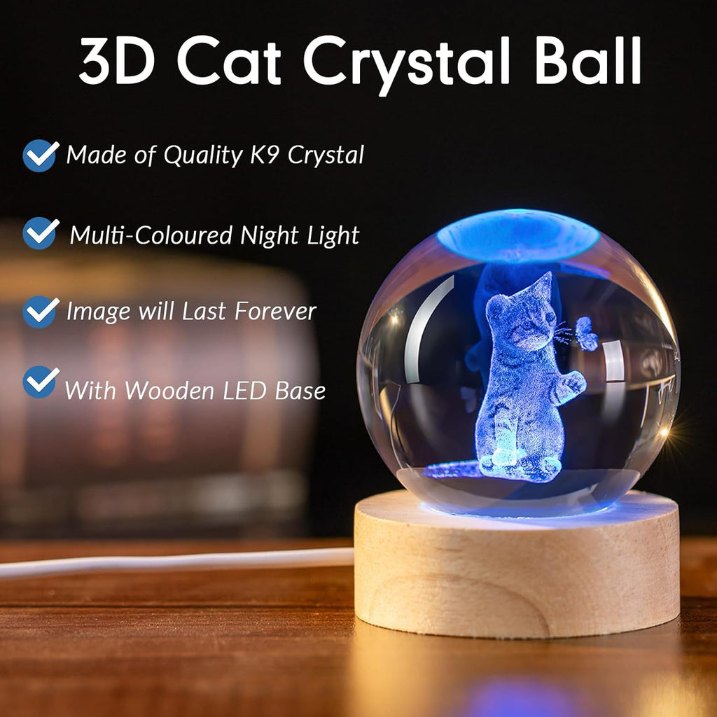 IFOLAINA 3D Cat Crystal Ball Gifts Ideas for Girlfriend Wife Mom Couple Her Cat Lovers Presents for Women Birthday Decorative Crystal Sphere Decor Lamp