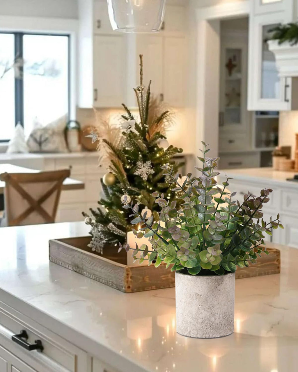 2 Pack Small Fake Plants Christmas Plants Eucalyptus Potted Artificial Plants for Home Indoor Fireplace Mantel Shelf Desk Home Bathroom Farmhouse Room Coffee Christmas Table Decor Xmas Decor (Purple)