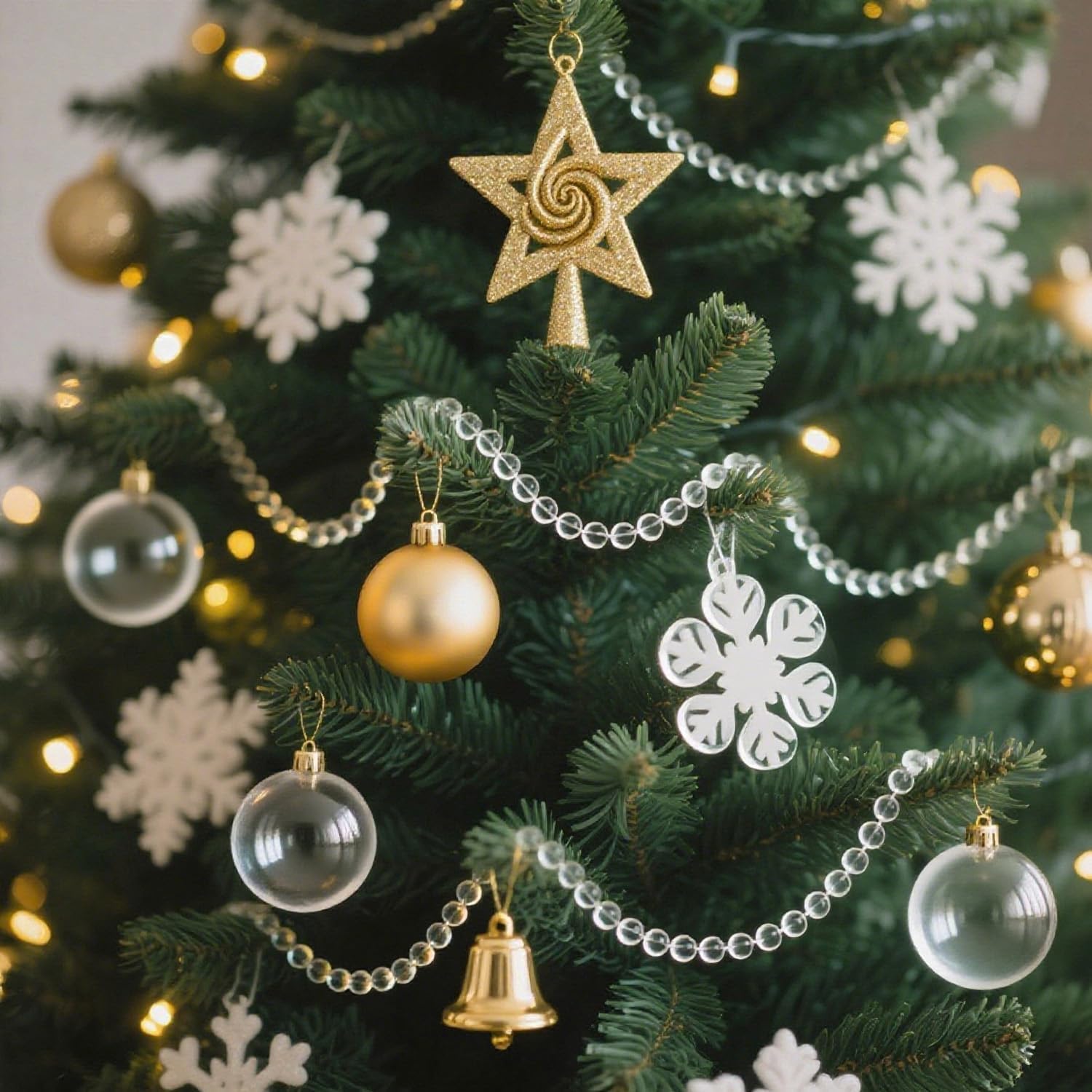 99ft Iridescent Bead Garland, Acrylic Crystal Strand Roll for Christmas Tree, Hanging Ornaments, Holiday Home Décor, DIY Crafts and Curtain Decorations
