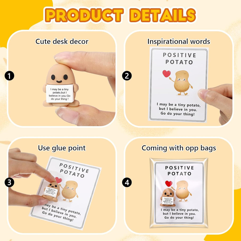 Gejoy 75 Pcs Positive Potato Gift Set Include 25 Mini Rubber Potato 25 Motivational Card 25 Bags Motivational Emotional Support Gifts for Employee Coworker Staff Teacher Team Friends