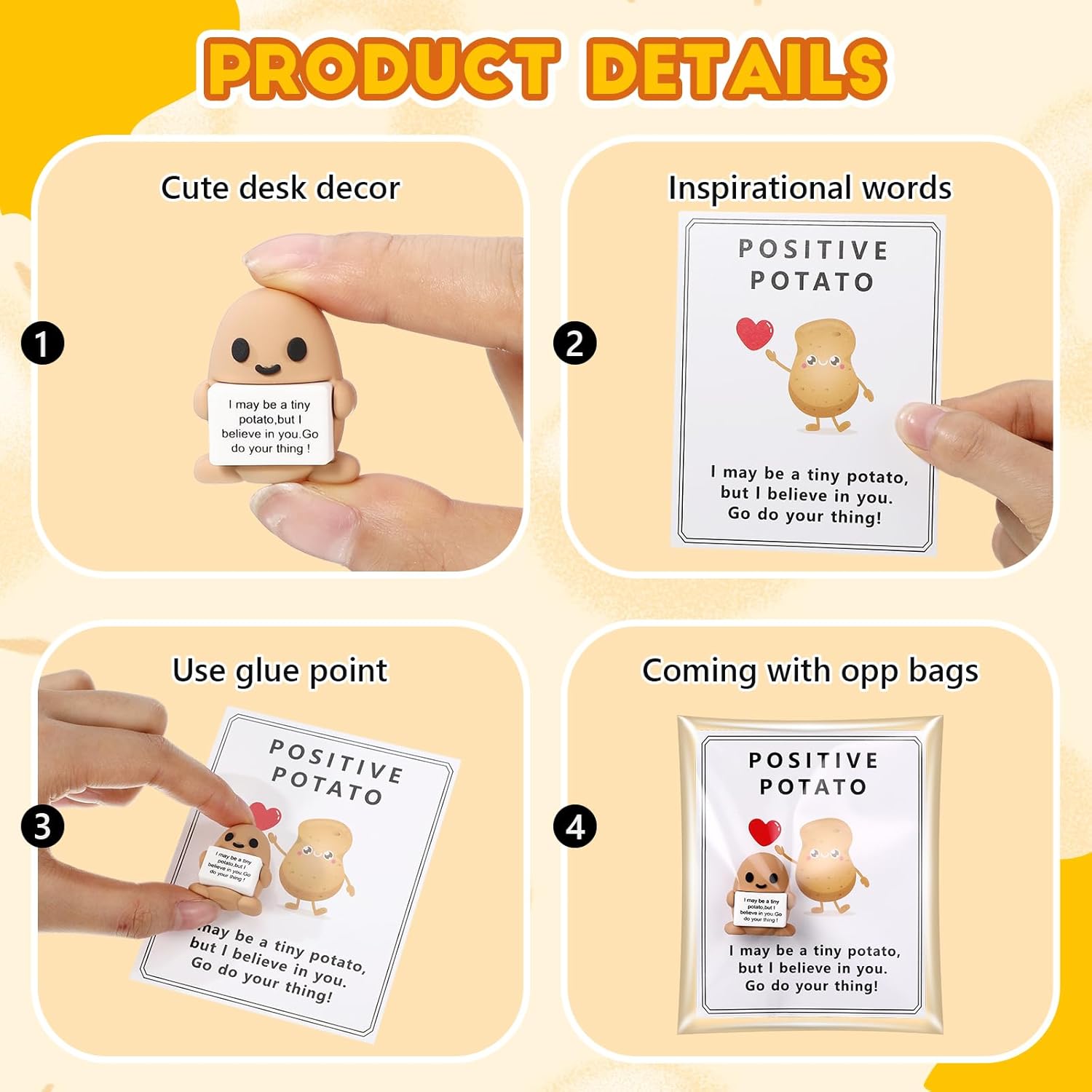Gejoy 75 Pcs Positive Potato Gift Set Include 25 Mini Rubber Potato 25 Motivational Card 25 Bags Motivational Emotional Support Gifts for Employee Coworker Staff Teacher Team Friends