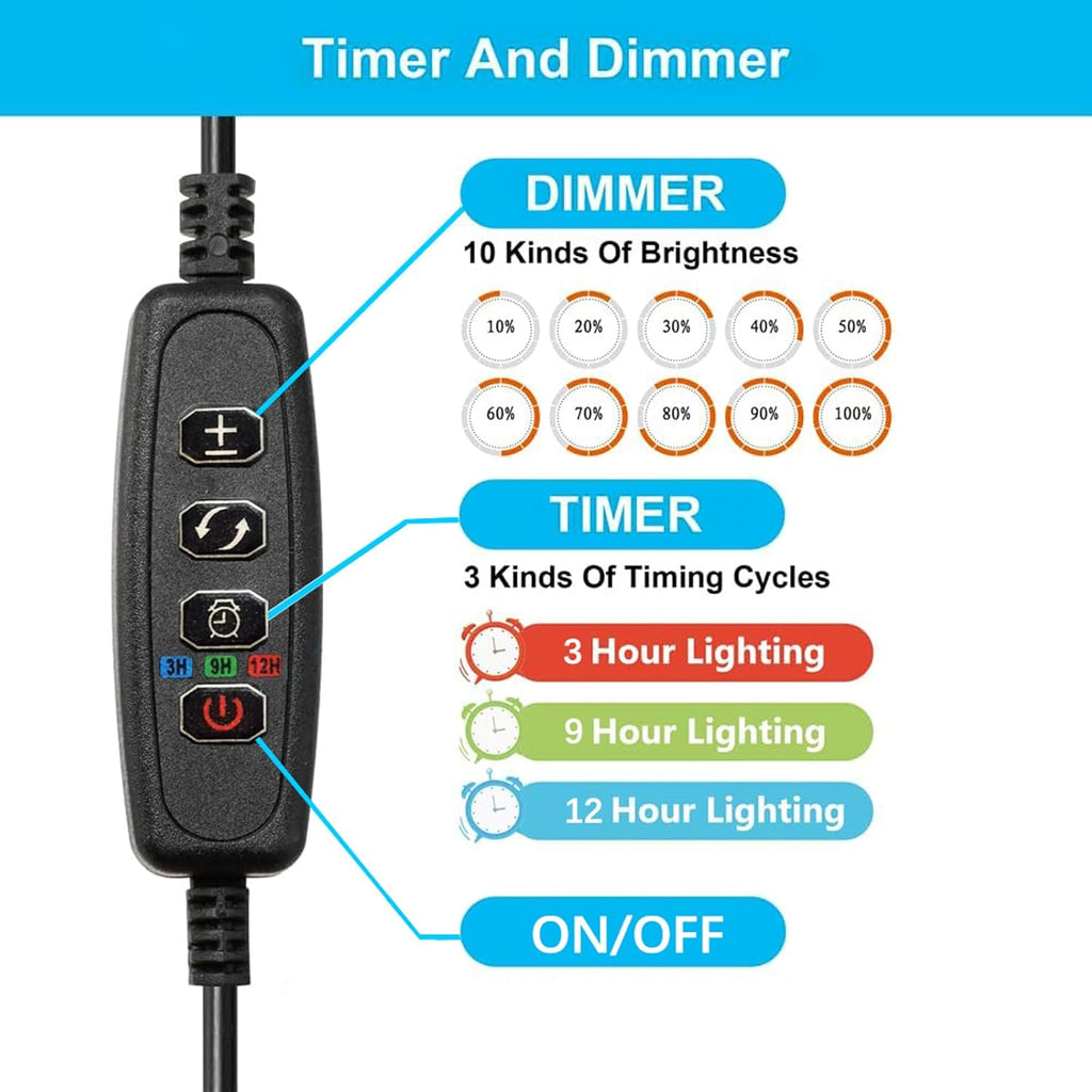 Carefree Fish Aquarium LED Light USB 5V RGBW 5730 Timmer 5~20Gal Fish Tank Clip Light 10 Brightness Levels 13W with USB Port (Include Power Adapter)