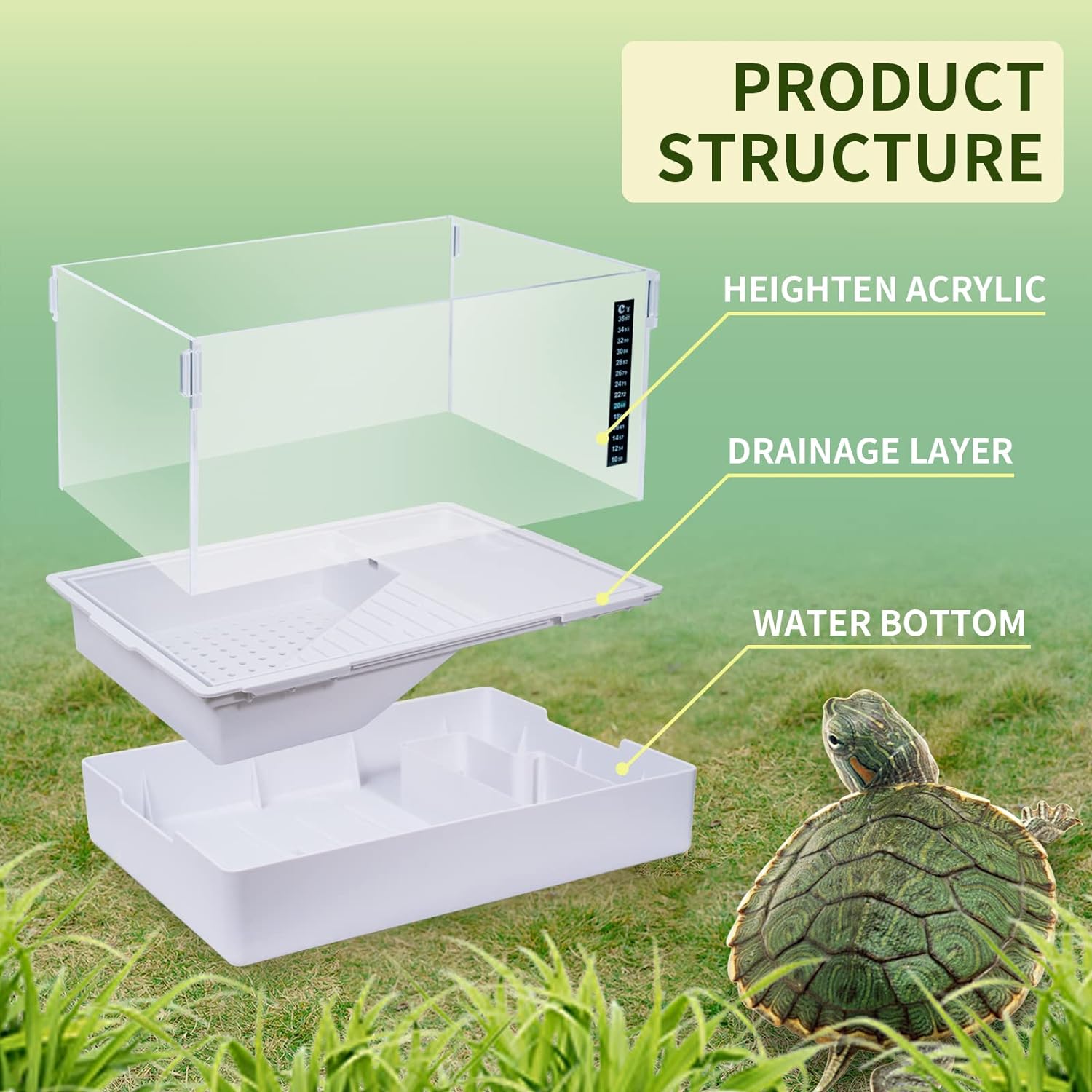 Scratch-Resistant Acrylic Turtle Tank (15.7×11.8×10 Inch) with Water Filter - Durable Reptile Habitat for Aquatic/Terrestrial Pets, Baby Turtles & Fish | Anti-Scratch Clear Terrarium Aquarium Combo